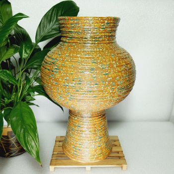 Bình hoa lọ hoa gốm sứ bát tràng cao cấp men mọc màu vàng cao H32