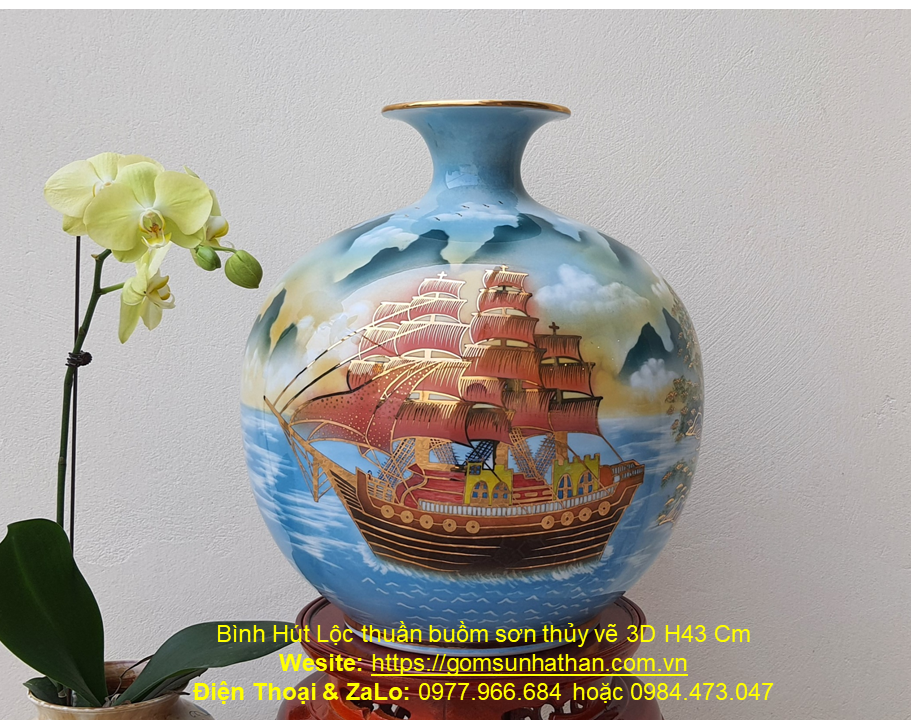 Bình Hút Lộc thuần buồm sơn thủy vẽ 3D H43 Cm